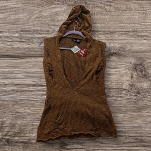 NWT Buckle Daytrip Hoodie Sleeveless Sweater Distressed Brown Size Medium Y2K